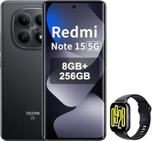 XIAOMI REDMI Note 15 5G išmanusis telefonas su 8+256GB, AMOLED FHD+ ekranu nuo 6,77 colių, "Snapdragon 6 Gen 3", 108 MP kamera, 5520 mAh baterija, juodas, įskaitant išmanųjį laikrodį
