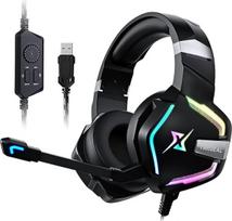 Y-YOPZI Žaidimų ausinės PS4/PS5/PC/Xbox/Nintendo Swit, PS4 ausinės su kabeliu ir RGB apšvietimu, stereofoninės erdvinės ausinės su mikrofonu, triukšmą slopinančios žaidėjų ausinės