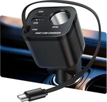 Zigarettenanzünder USB C Verteiler-145W Auto Ladegerät 24/12V KFZ Ladegerät Adapter mit Einziehbare Typ-C Kabel Auto Schnellladegerät Steckdose 4 IN 1 Zigarettenanzünder verteiler für iPhone 17 ProMax