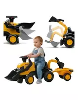 FALK Ride-on JCB Tractor with Trailer, Rake and Shovel, Silent Wheels, 1-3 Years