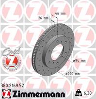 ZIMMERMANN Stabdžių diskas SPORT BRAKE DISC Z 380.2169.52