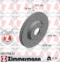 ZIMMERMANN Stabdžių diskas SPORT BRAKE DISC Z 610.3706.52
