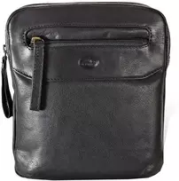 Vyriška odinė crossbody piniginė EL FORREST MB10-61/67, juoda, su auksinės spalvos detalėmis