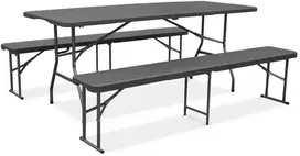 Sulankstomų lauko baldų komplektas CATERING: 180 cm stalas ir 2 suolai, Graphite Wood