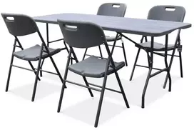 Sulankstomų lauko baldų komplektas CATERING: 180 cm stalas ir 4 kėdės, Graphite Wood