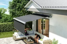 Terasos markizė DELUXE PLUS AUTOMATIC su LED ir jutikliu, 450x300 + 150 cm, Pilkas