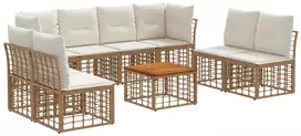 Lauko baldų komplektas Lauko sofos komplektas 9 pcs Natūralus ir grietinėlės baltas