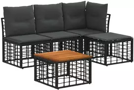 Lauko baldų komplektas Lauko sofos komplektas 5 pcs Juoda ir tamsiai pilka Poliesteris