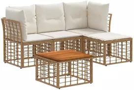 Lauko baldų komplektas Lauko sofos komplektas 5 pcs Natūralus ir grietinėlės baltas
