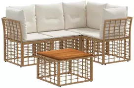 Lauko sofos komplektas 5 pcs Natūralus ir grietinėlės baltas