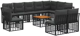 Lauko baldų komplektas Lauko sofos komplektas 11 pcs Juoda ir tamsiai pilka
