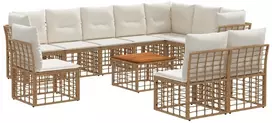 Lauko baldų komplektas Lauko sofos komplektas 11 pcs Natūralus ir grietinėlės baltas