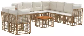 Lauko baldų komplektas Lauko sofos komplektas 10 pcs Natūralus ir grietinėlės baltas