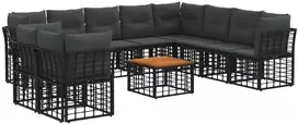 Lauko baldų komplektas Lauko sofos komplektas 11 pcs Juoda ir tamsiai pilka