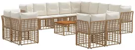Lauko baldų komplektas Lauko sofos komplektas 14 pcs Natūralus ir grietinėlės baltas