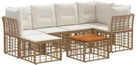 Lauko baldų komplektas Lauko sofos komplektas 7 pcs Natūralus ir grietinėlės baltas