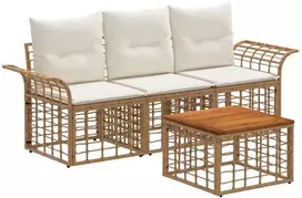 Lauko sofos komplektas 4 pcs Natūralus ir grietinėlės baltas