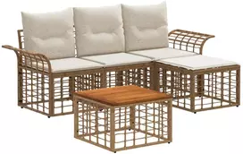 Lauko sofos komplektas 5 pcs Natūralus ir grietinėlės baltas