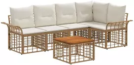 Lauko sofos komplektas 6 pcs Natūralus ir grietinėlės baltas