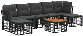 Lauko baldų komplektas Lauko sofos komplektas 8 pcs Juoda ir tamsiai pilka Poliesteris