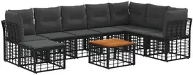Lauko baldų komplektas Lauko sofos komplektas 9 pcs Juoda ir tamsiai pilka Poliesteris
