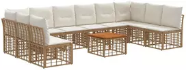 Lauko baldų komplektas Lauko sofos komplektas 11 pcs Natūralus ir grietinėlės baltas