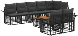Lauko baldų komplektas Lauko sofos komplektas 9 pcs Juoda ir tamsiai pilka poliratanas