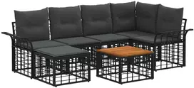 Lauko baldų komplektas Lauko sofos komplektas 7 pcs Juoda ir tamsiai pilka Poliesteris