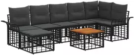 Lauko baldų komplektas Lauko sofos komplektas 8 pcs Juoda ir tamsiai pilka Poliesteris