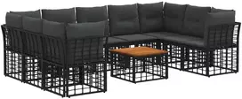 Lauko baldų komplektas Lauko sofos komplektas 10 pcs Juoda ir tamsiai pilka