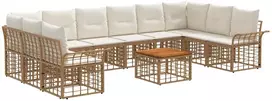Lauko baldų komplektas Lauko sofos komplektas 11 pcs Natūralus ir grietinėlės baltas