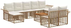 Lauko baldų komplektas Lauko sofos komplektas 10 pcs Natūralus ir grietinėlės baltas