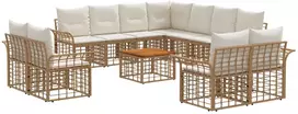 Lauko baldų komplektas Lauko sofos komplektas 12 pcs Natūralus ir grietinėlės baltas