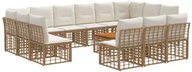 Lauko baldų komplektas Lauko sofos komplektas 14 pcs Natūralus ir grietinėlės baltas