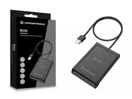 CONCEPTRONIC dvigubo sąsajos „Smart-ID“ kortelių skaitytuvas USB-A, juodos spalvos
