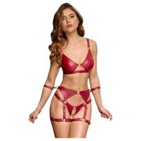 Cottelli Bondage - Blizgantis liemenėlės komplektas ir antrankiai (raudona)