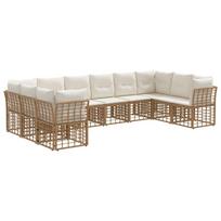 Lauko sofos komplektas 10 pcs Natūralus ir grietinėlės baltas