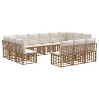 Lauko sofos komplektas 10 pcs Natūralus ir grietinėlės baltas