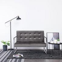 Dvivietė sofa su porankiais, tamsiai pilka, chromas ir aksomas