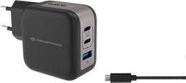 No Name Conceptronic 3-Port 67W GaN USB PD Charger with USB-C Charging Cable, USB-C x 2, USB-A x 1, QC 3.0, PPS