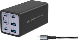 No Name Conceptronic 6-Port 200W GaN USB PD Charger with USB-C Charging Cable, USB-C x 4, USB-A x 2, QC 3.0, PD 3.1, PPS