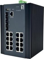 No Name LevelOne 20-Port L2 Plus Managed Gigabit Industrial Switch, 16x 1GbE RJ45, 4x 1/2.5GbE SFP, DIN-Rail, -40°C to 80°C