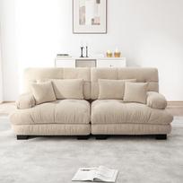 Kampinė sofa iš šenilės audinio su pagalvėmis šviesiai ruda svetainei 1 vnt