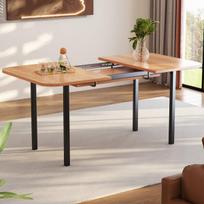 Ištraukiamas valgomasis stalas, 120-160 cm, medžio spalva, modernus minimalistinis, tinka 4-6 asmenims
