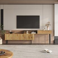TV spintelė su marmuro ir medžio rašto dizainu, geležinės kojos, 100x40x50cm 1 vnt