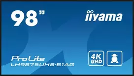 Monitorius „Iiyama 98“ 3840x2160, UHD IPS panelė, 25 % miglos lygis, 500 cd/m², 2 x 16 W garsiakalbiai, kelios įvestys: DVI-I VGA, 3 HDMI, DP išvestis, 2 USB 2.0, „Wi-Fi“, LAN, medijos grotuvas, RS232C, „iiSignage2“ (CMS/DMS), „E-Share“, „Android 11“ OS, OPS kompiuterio lizdas