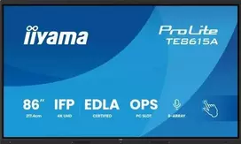 „IIYAMA TE8615A-B1AG“ 86 colių stilingas IFP monitorius „iiWare21E“ 3840x2160 UHD IPS „Android“ 14, 16/128GB, 2xHDMI DP, 2xUSB-C, VESA 600x400