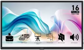 Monitorius MSI PRO MP165 E6 / 15.6″ / FHD / IPS / 60Hz / 4ms (GtG) / portable / juodas – PD 15W