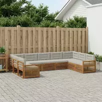 Lauko sofos komplektas 9 vnt. Natūrali ir šviesiai pilka