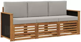 Sofa Sofų komplektai su pagalve 3 pcs Kietos akacijos mediena